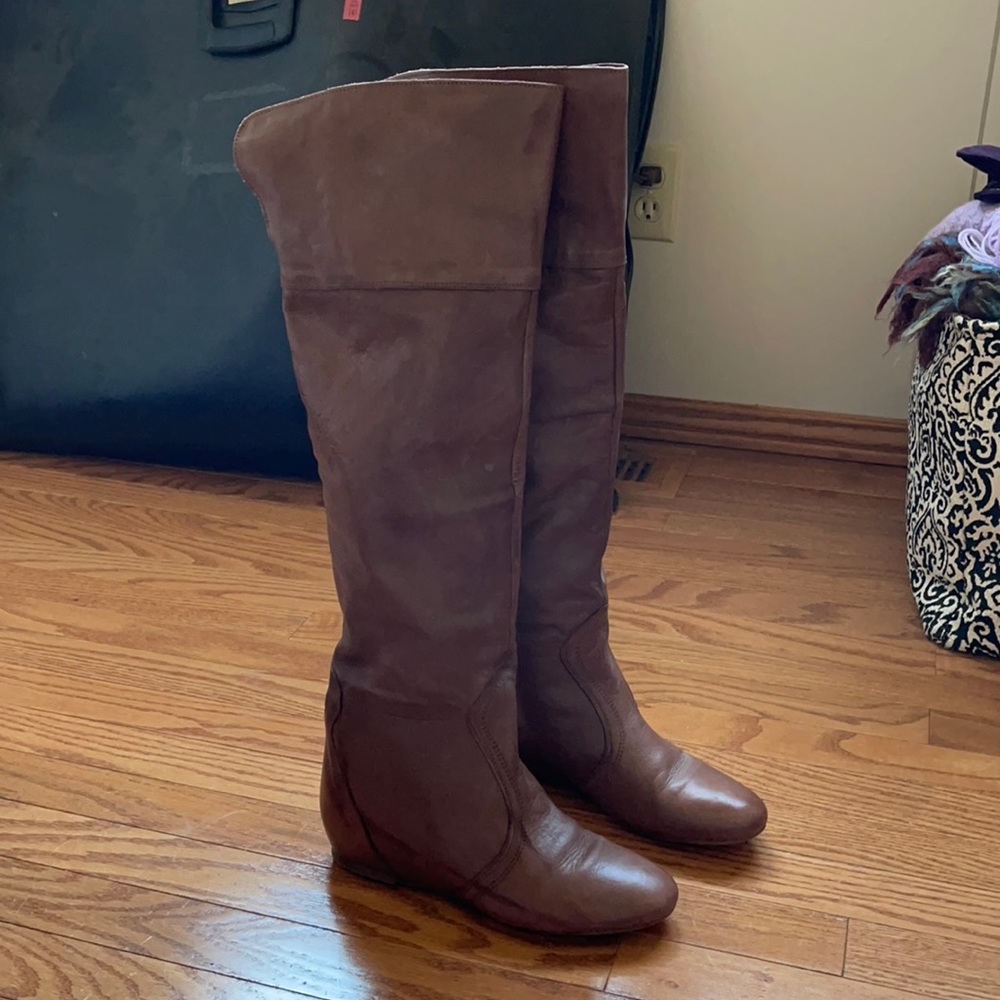 Brown leather over the knee boots